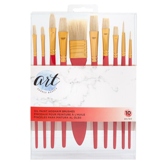 Art Supply Basics; PAINT BRUSHES - AC - ART SUPPLY BASICS - OIL- HOGHAIR BRISTLES (10 PIECE) 354838; Category:Paint Brushes; Image:1